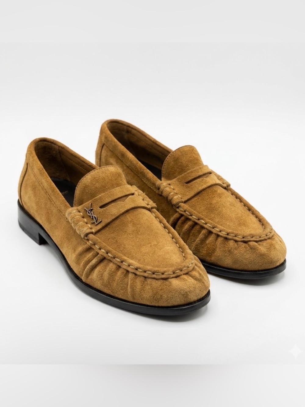 Saint Laurent Le Suede Penny Loafers in Cognac Brown EU 39.5- authentic
